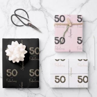 Personalized 50 and Fabulous Black Blush White   Sheets