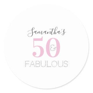 Personalized 50 and fabulous Modern Pink Birthday Classic Round Sticker