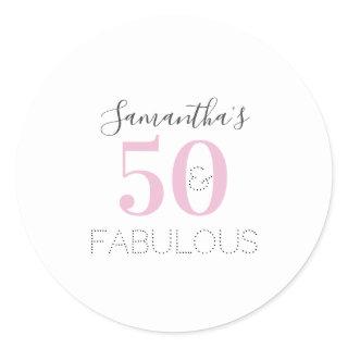 Personalized 50 and fabulous Modern Pink Birthday Classic Round Sticker