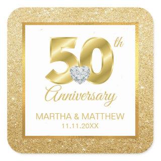Personalized 50th Gold Wedding Anniversary Square Sticker
