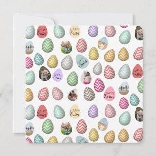Personalized 6 Photo Pastel Easter Egg Pattern Holiday Card