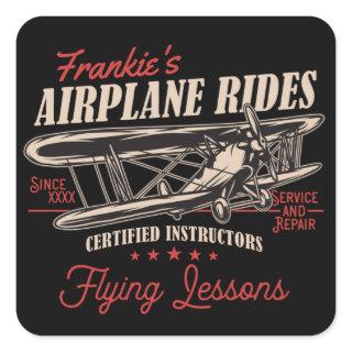 Personalized Airplane Rides Retro Flying Lessons  Square Sticker
