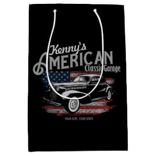 Personalized American Vintage Classic Car Garage   Medium Gift Bag