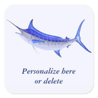 Personalized Artistic Blue Marlin Fish (white) Square Sticker