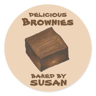 Personalized Baked By Chocolate Brownie Square Classic Round Sticker