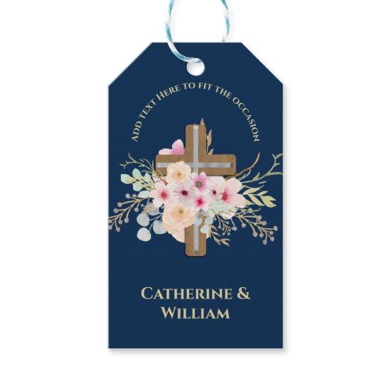 Personalized Baptism & Christening Floral Cross Gift Tags