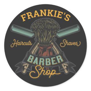 Personalized Barber Shop Retro Haircuts Shaves Classic Round Sticker