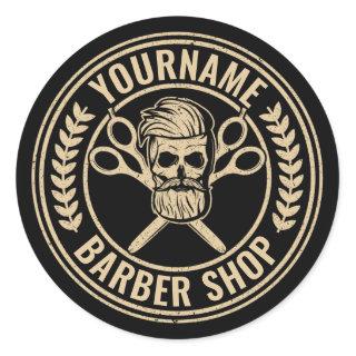 Personalized Barber Shop Skull Rockabilly Salon Classic Round Sticker