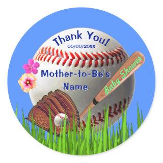 Personalized Baseball Baby Shower Stickers, Boy Classic Round Sticker