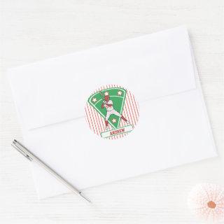 Personalized Baseball Batter Star Red Classic Round Sticker