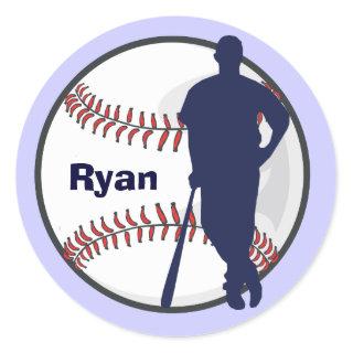 Personalized Baseball Player Classic Round Sticker