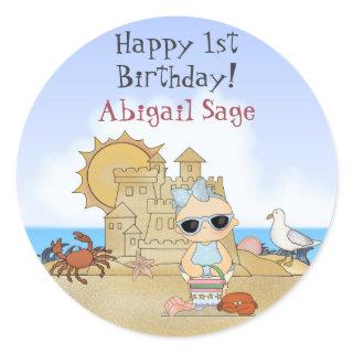 Personalized Beach Baby 1st Birthday Stickers