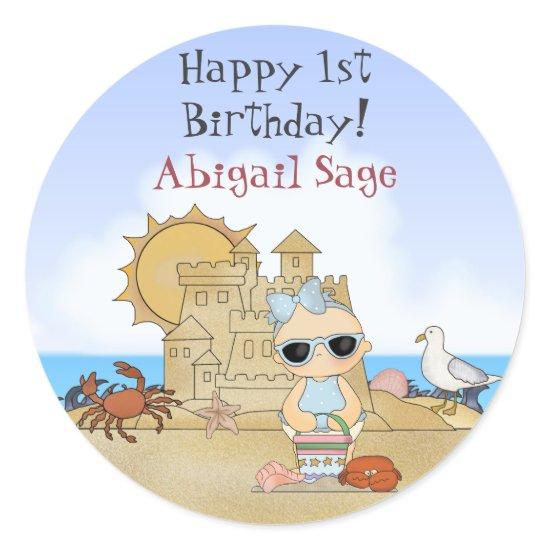 Personalized Beach Baby 1st Birthday Stickers