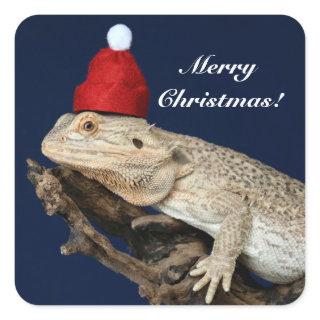 Personalized Bearded Dragon Lizard - Santa Hat Square Sticker