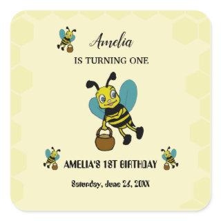 Personalized Bee theme 1st Birthday party Square Sticker