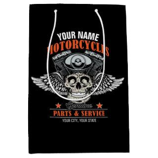 Personalized Biker Flying Skull Motorcycle Shop Medium Gift Bag