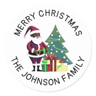 Personalized Black-American Santa Christmas  Classic Round Sticker