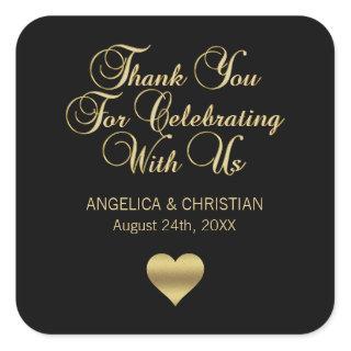 Personalized Black Color Gold Thank You Wedding Square Sticker