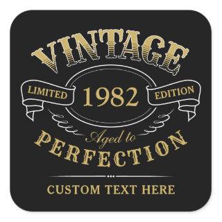 Personalized Black Gold Vintage Aged To Perfection Square Sticker