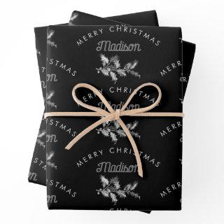 Personalized Black Retro Merry ChristmasMonogram  Sheets