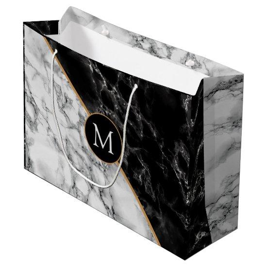 Personalized Black White Marble Monogram Gift Bag