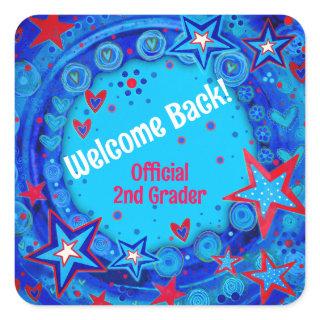 Personalized Blue Red Stars Welcome Back School  Square Sticker