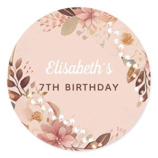 Personalized Bohemian Girl Birthday  Classic Round Sticker