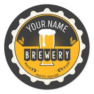 Personalized Brewery Beer Bottle Cap Bar  Classic Round Sticker