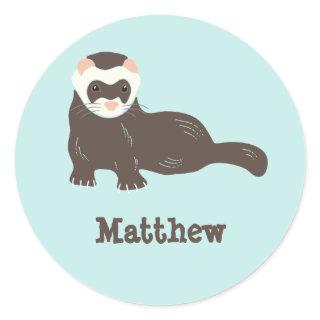 Personalized Brown Ferret Mint Green Classic Round Sticker