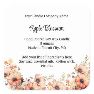 Personalized Candle Labels Peach Wildflower Floral