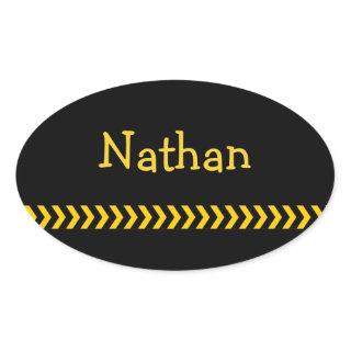 Personalized Caution Tape on Black with Name Oval Sticker