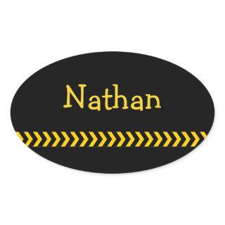 Personalized Caution Tape on Black with Name Oval Sticker