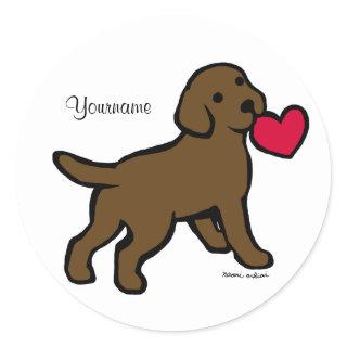 Personalized Chocolate Lab Puppy and Red Heart Classic Round Sticker
