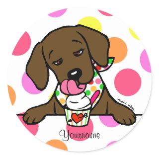 Personalized Chocolate Lab Puppy Ice Cream Classic Round Sticker