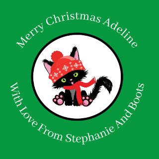 Personalized Christmas Cat In Hat And Scarf