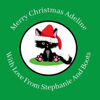 Personalized Christmas Cat In Hat On Mat