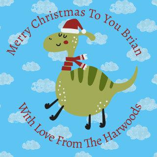 Personalized Christmas Flying Green Dinosaur