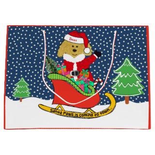 Personalized Christmas GoldenDoodle Santa Sleigh Large Gift Bag