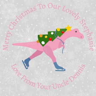 Personalized Christmas Skating Pink Dinosaur