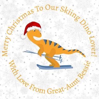 Personalized Christmas Skiing Orange Dinosaur