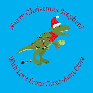 Personalized Christmas T-Rex Dinosaur Blue