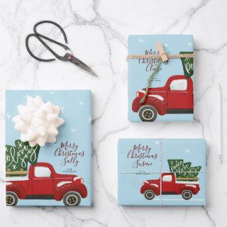 Personalized Christmas Vintage Truck Wrapping Wrap  Sheets