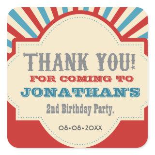 Personalized Circus carnival 2nd birthday party Square Sticker