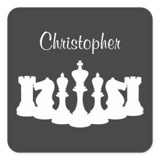 Personalized Classic Chess Pieces King Square Sticker