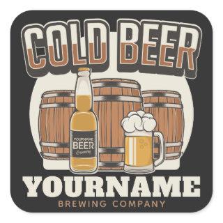 Personalized Cold Beer Oak Barrel Brewery Brewing  Square Sticker