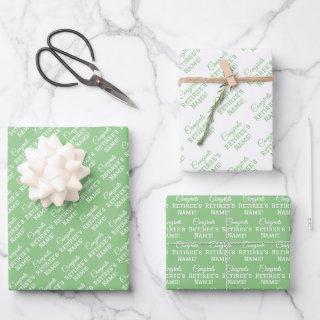 Personalized Congrats Retiree! White on Sage Green  Sheets