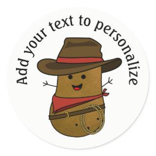 Personalized Cowboy Potato Classic Round Sticker