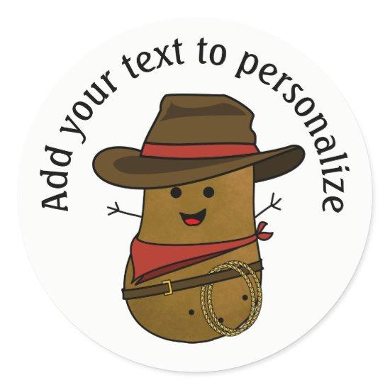 Personalized Cowboy Potato Classic Round Sticker
