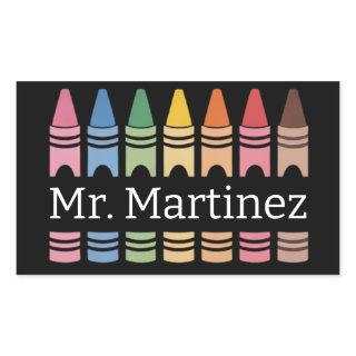 Personalized Crayon Teacher Name Cute Back School Rectangular Sticker