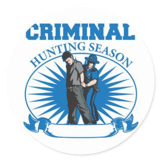 Personalized Custom Criminal Hunting Season Classic Round Sticker
